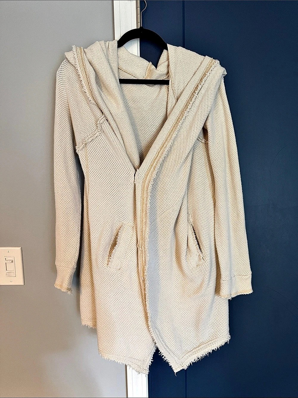 Free People Cream Hooded Knit Cardigan